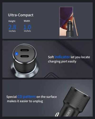 Dual 45W USB C Car Charger, 90W Max Super Fast Charging, All Metal 12V Cigarette Lighter Adapter for iPhone 17 Pro Max/16/15/iPad, Samsung Galaxy S26/S25, Google Phones with 2 Type C Cable 3.3ft Black - Image 6