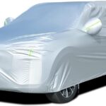 Tecoom Light Shell Breathable Material Classic Zipper Design Waterproof UV-Proof Windproof Car Cover for All Weather Outdoor Fit 170-190 inches SUV Fit for Tesla Model Y Toyota RAV4 Nissan Rogue etc