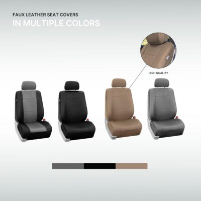FH Group Car Seat Covers PU Leather Automotive Seat Covers Front Set, Gray Seat Covers Pair Set with Gift Universal Fit Interior Accessories for Cars Trucks and SUVs - Image 6
