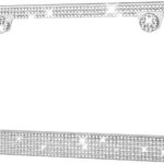 HOTOR License Plate Frame - Lastingly Bling and Sparkly License Plate Frame for Women, Stainless Steel & Obstruction-Free Frame with Multifaceted Rhinestones,White, 1 Pack