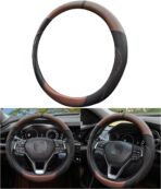 Mandark Car Steering Wheel Cover, 15 Inchs Microfiber Leather Non-Slip Vehicle Steering Wheel Protector, Breathable Auto Interior Protection Accessories, Universal for SUV Sedan Truck (Black/Brown)