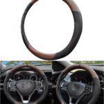 Mandark Car Steering Wheel Cover, 15 Inchs Microfiber Leather Non-Slip Vehicle Steering Wheel Protector, Breathable Auto Interior Protection Accessories, Universal for SUV Sedan Truck (Black/Brown)
