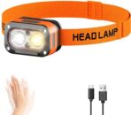 Headlamp Rechargeable, Lightweight LED Head Lamp, Motion Sensor Head Flashlight, Super Bright Waterproof Head Light for Camping, Running, Reading, Work, and Everyday Carry (EDC)