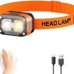 Headlamp Rechargeable, Lightweight LED Head Lamp, Motion Sensor Head Flashlight, Super Bright Waterproof Head Light for Camping, Running, Reading, Work, and Everyday Carry (EDC)