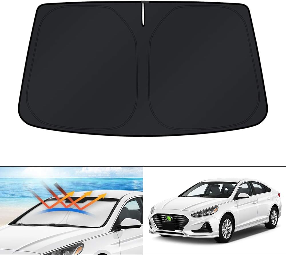 61gURx8jdTL._AC_SL1000_.jpg KUST Windshield Sun Shade for 2015 2016 2017 2018 2019 Hyundai Sonata Sedan Custom Fit Sunshades Car Accessories Foldable Sun Visor Sun Protector Blocks UV Rays - Image 1