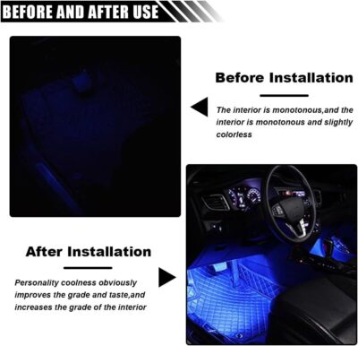 1 Pack 12V Car Interior LED Strip Light, 4 in1 Under Dash Ambient Lighting Kit, 36 LED Auto Interior Decorative Lamp Car Atmosphere Neon Night Light with Cigarette Adapter Plug (Blue) - Image 5
