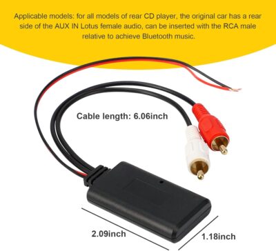 Car Wireless Bluetooth Cable Adapter, Universal Automotive Wireless Radio Stereo Connector with 2 RCA AUX Audio, Car Bluetooth 5.0 Module Music Receiver Fit Most Vehicles - Image 2