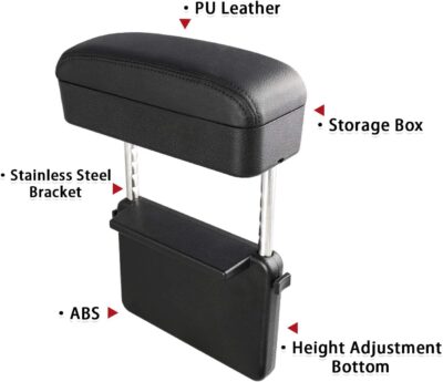 SKTU Auto Car Armrest Extender Support Elbow & Forearm Arm Wrist Rest Support Adjustable Height Comfort Pad Universal Fit for Most Car Models Center Console (Black with Organizer) - Image 3