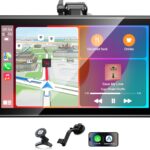 Topexplore 7" Wireless Apple CarPlay and Android Auto Screen with Magnetic Mount, Portrait/Landscape Switch, Portable Car Stereo with Bluetooth, Mirror Link, GPS, OTA Update