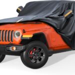 600D Waterproof Car Cover Custom Fit for Jeep Wrangler 4 Door (2007-2025) JL JK TJ YJ CJ, Outdoor Car Cover Waterproof All Weather for Automobiles Sun Rain Snow Protection with Door Zipper
