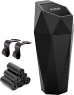 Ginsco Car Trash Can Cup Holder, Mini Car Trash Can with Lid, Car Accessories for Interior, Leakproof Small Trash Cup for Car, Home, Office, Bedroom with Additional 2 Hooks and 90pcs Trash Bags Black