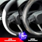 LKWLIKEI Nappa Leather Steering Wheel Cover, Elegant Diamond Checkered Design, Non-Slip wear-Resistant, Enhance Driving Comfort, Suitable for Steering Wheel Diameter 14 1/2‘-15’ Models.Black White - Image 5