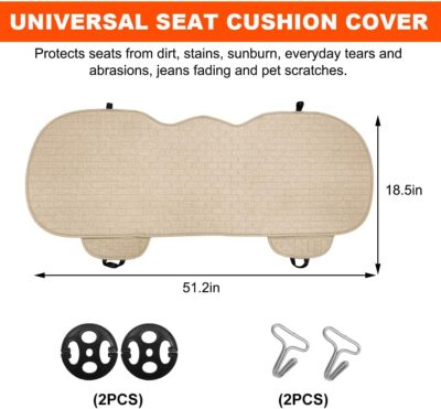 KVAEY Linen Back Car Seat Cover, Anti-Slip Long Bottom Rear Seat Cover Protector with Storage Pockets, Breathable Linen Rear Bench Seat Protector Cushion Pad for Most Vehicles (Beige, Back) - Image 2
