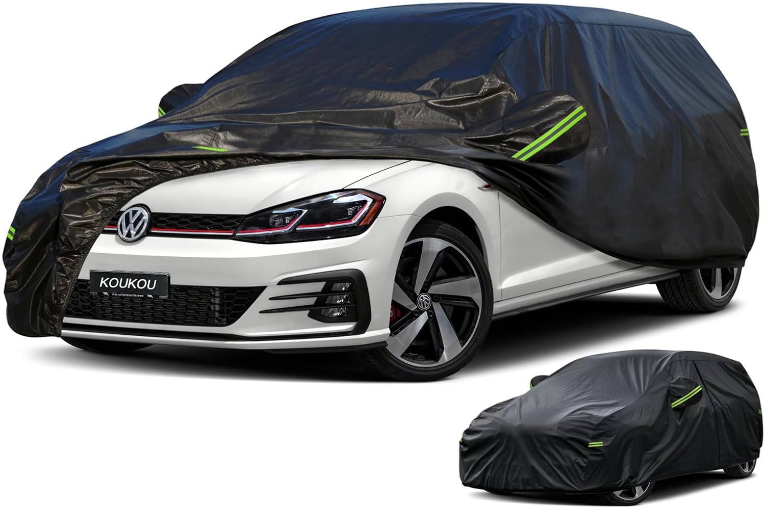 61i6pDSKgML._AC_SL1500_.jpg KouKou Car Cover Waterproof All Weather, 7 Layers Outdoor Car Covers for Automobiles with Zipper, Universal Fit Hatchback Subaru Impreza,Mazda 3,VW Golf, BMW X2, ect. (Length to163-178 inch) - Image 1