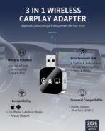 3 in 1 Wireless Carplay Adapter, Car Screen Mirroring Converter, 2026 Upgrade Mirror iOS Phone for iPhone/Airplay/Apple/Android, Bluetooth Auto Link, Wired to Wireless, Plug & Play (for iPhone) - Image 3