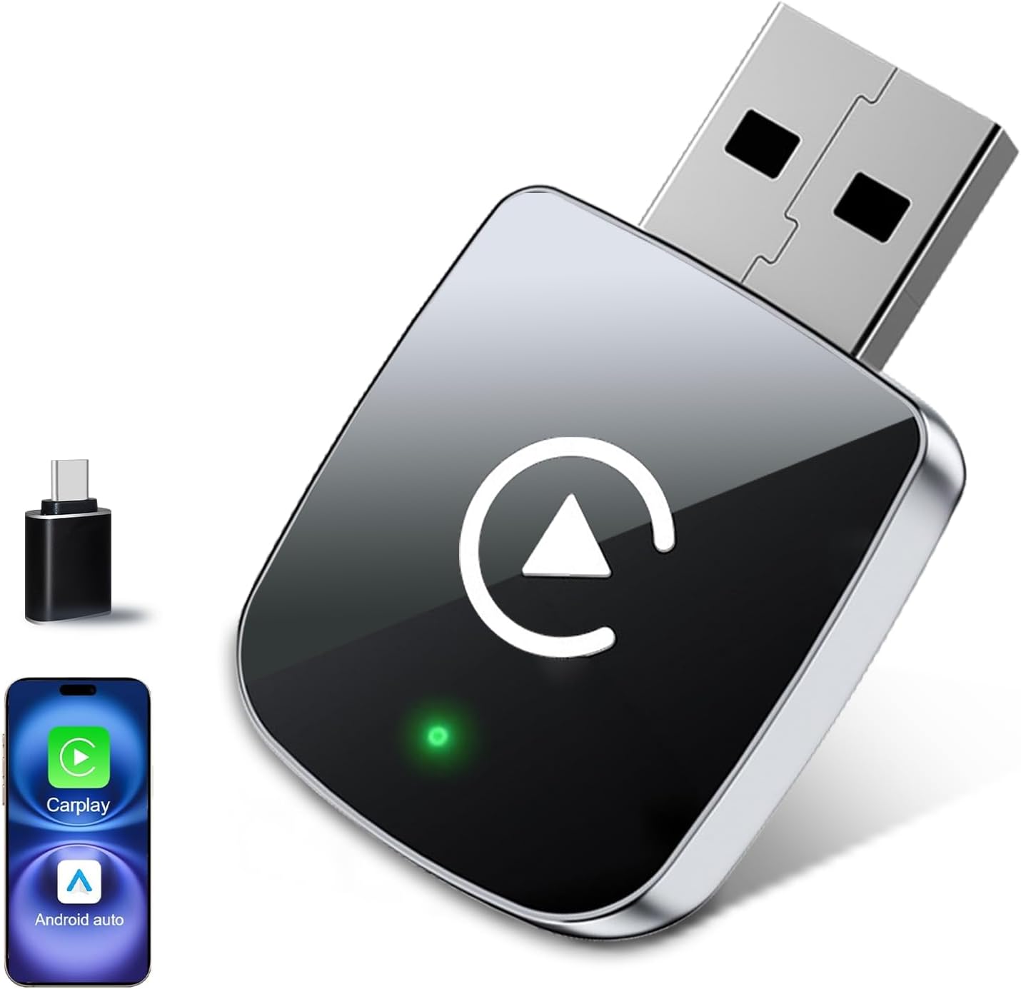 61iJkTHPL7L._AC_SL1500_.jpg Mini Wireless CarPlay Adapter for iPhone,2 in 1 for Apple Carplay and Android Auto Adapter,Convert Wired to Wireless, Plug & Play, USB to USB-C/Type-C, Stable Control & No Delay, Black - Image 1