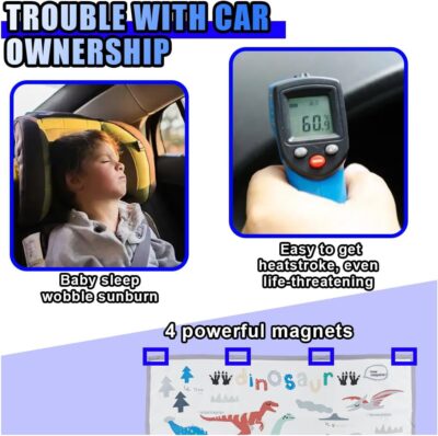 Car Window Shade for Baby, Magnetic Blackout Car Window Curtain, Cartoon Pattern Cars Side Window Sun Shade Cover for Sun/Heat/UV Rays Protection (Dinosaur) - Image 5