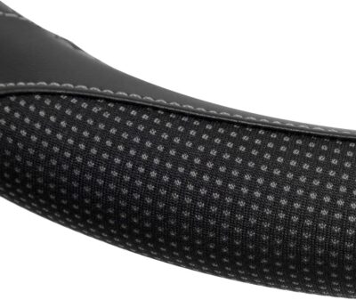 Motor Trend White Steering Wheel Cover - Dotted Comfort Polyester Grip on Stitched Synthetic Leather, White/Black - Image 3