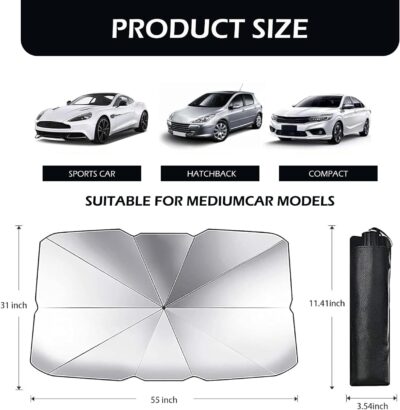 Windshield Sun Shade, Sun-Proof and Heat Insulation Retractable Automatic Opening Parasol, Interior Anti-Aging Privacy Protection Cover, Universal Summer Accessories for Cars (Silver) - Image 2