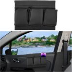 Mandark Car Window Armrest Storage Box, Leather Vehicle Side Door Organizer with Multiple Pockets, Comfortable Automotive Arm Elbow Rest Pad Bag Accessories, Universal for Most Cars (Black)