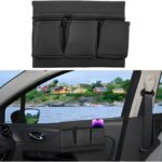 Mandark Car Window Armrest Storage Box, Leather Vehicle Side Door Organizer with Multiple Pockets, Comfortable Automotive Arm Elbow Rest Pad Bag Accessories, Universal for Most Cars (Black)