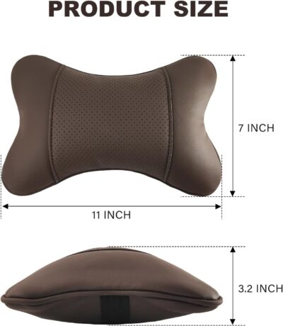 2 Pack Car Neck Pillow PU Leather Automotive Headrest Pillow for Car Support Neck Pain Relief Universal Car Pillow (Brown) - Image 2