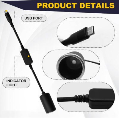 USB C to 12V Adapter/18W Type C Male to 12V Cigarette Lighter Socket Female Cable, GPS, Dash Cam, Car Led Light Strips etc Power line - Image 3