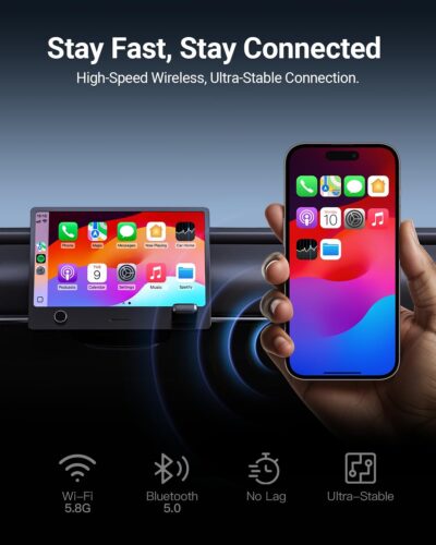 2-in-1 Mini Wireless CarPlay Adapter for iOS Android Auto Plug and Play Low Latency Portable Carplay Adapter Converts Wired to Wireless CarPlay for iOS10+/Android 11+, Gray - Image 5