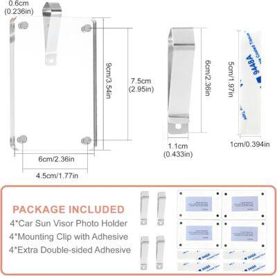 4Pcs Car Clip Picture Holder,Personalized Car Picture Frame,Acrylic Car Photo Holder,Magnetic Car Sun Visor Photo Clip,Visor Clip Photo Frame Hanging Decor Car Accessories for Mom Husband Family Photos - Image 2