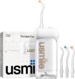 usmile C10 Portable Water Flosser – Travel-Friendly, 95-Day Battery, 4 Modes, 360° Nozzle, 180ml Tank, IPX7 Waterproof, Dentist-Recommended for Braces, Implants & Sensitive Gums (White)