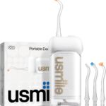 usmile C10 Portable Water Flosser – Travel-Friendly, 95-Day Battery, 4 Modes, 360° Nozzle, 180ml Tank, IPX7 Waterproof, Dentist-Recommended for Braces, Implants & Sensitive Gums (White)