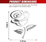 3D Rose Car Sticker Decal, Waterproof PVC Auto Bumper Stickers, 3.9'' × 3.1'' Cute Flower Car Window Decals, Vehicle Exterior Decoration Accessories for Wall, Mirror, Laptop (Silver) - Image 2