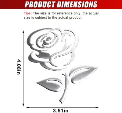 3D Rose Car Sticker Decal, Waterproof PVC Auto Bumper Stickers, 3.9'' × 3.1'' Cute Flower Car Window Decals, Vehicle Exterior Decoration Accessories for Wall, Mirror, Laptop (Silver) - Image 2
