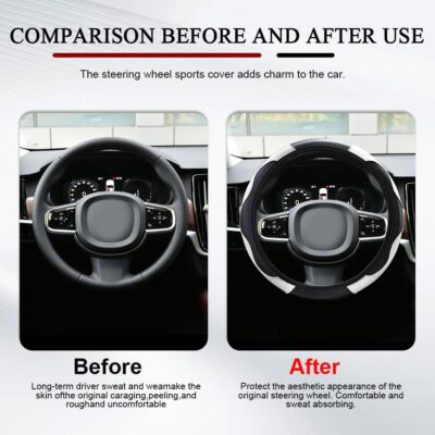 Car Steering Wheel Cover, Non-Slip Car Wheel Cover Protector, 15 inch Carbon Fiber Microfiber PU Leather Elastic Steering Wheel Protector for Men Women, Universal Auto Accessories (White) - Image 6