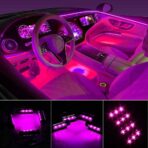 Car LED Strip Light, EJ's SUPER CAR 4pcs 48 LED Car Interior Lights Under Dash Lighting Waterproof Kit,Atmosphere Neon Lights Strip for Car,DC 12V(Pink) - Image 2