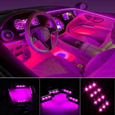 Car LED Strip Light, EJ's SUPER CAR 4pcs 48 LED Car Interior Lights Under Dash Lighting Waterproof Kit,Atmosphere Neon Lights Strip for Car,DC 12V(Pink) - Image 2