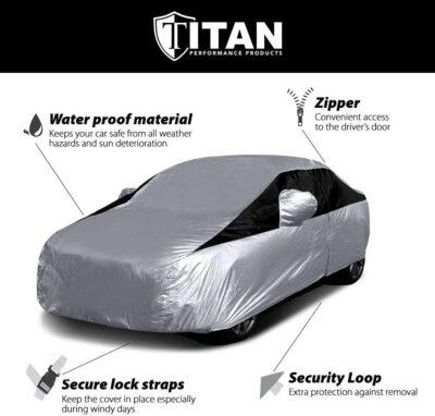 Titan Lightweight Poly 210T Car Cover for Compact Sedans 176-185". Waterproof, UV Protection, Scratch Resistant, Driver-Side Zippered Opening. Fits Corolla, Sentra, Cruz and More. - Image 4