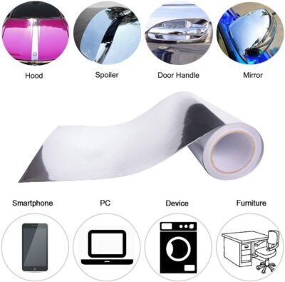 VINYL FROG Car Wrap Vinyl 12 Inches x 60 Inches Chrome Mirror Silver Self Adhesive Film DIY Decals Roll Air Release Technology - Image 3