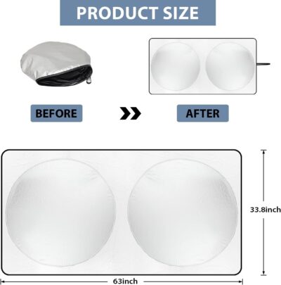 Windshield Sun Shade with Storage Pouch for SUVs, Durable 190T Polyester Sun Shield for Front Window, Portable Carry Car Accessories, Standard (63 inches x 34 inches) - Image 2