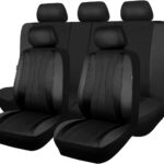 Flying Banner car seat Covers Full Set Faux Leather Air Mesh Breathable Man Lady Airbag Compatible Rear Bench Split 40/60 50/50 60/40 Truck Pick Up (Full Set - Low Back, Black Black)