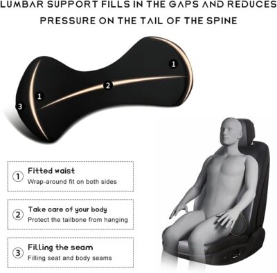 Car Seat Cushion for Driving, Memory Foam Lumbar Support Pillow for Sciatica & Lower Back Pain Relief, Ergonomic Comfort Driver Seat Cushion for Car Home Office Chair - Image 3