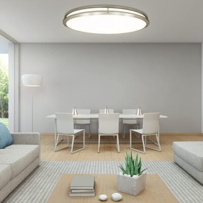 Maxxima 32" Oval Satin Nickel LED Ceiling Mount Light Fixture, 5500 Lumens, 3 CCT Color Selectable 3000K/4000K/5000K, Dimmable Flush Mount Indoor Light, Perfect for Kitchen or Bedroom Lighting - Image 6