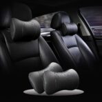 Car Leather Neck Pillows, Neck Rest Cushions,100% Memory Foam Cervical Support, Comfortable Travel car Seats and Home Office Soft Pillows, Black a Set (2 pcs) - Image 2