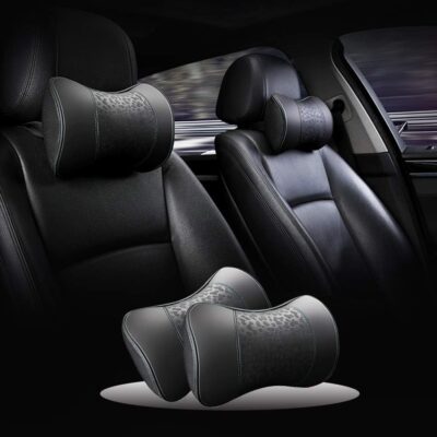 Car Leather Neck Pillows, Neck Rest Cushions,100% Memory Foam Cervical Support, Comfortable Travel car Seats and Home Office Soft Pillows, Black a Set (2 pcs) - Image 2