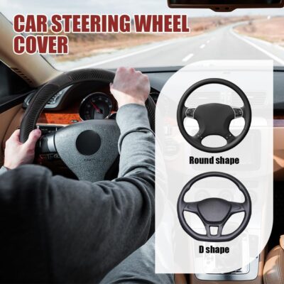 Car Steering Wheel Cover, Steering Wheel Protector, Universal 14.5-15 Inch Microfiber Leather Breathable Auto Steering Wheel Covers, Carbon Fiber Steering Wheel Cover for Women Men (Black) - Image 3