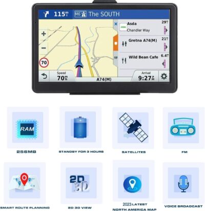 7 Inch Car GPS Navigator with 2025 USA Maps, Voice Turn-by-Turn Guidance, Lane Assistance, Speed and Red Light Warning for Vehicles,GPS Satellite Navigator with Free Lifetime Map Update, - Image 3