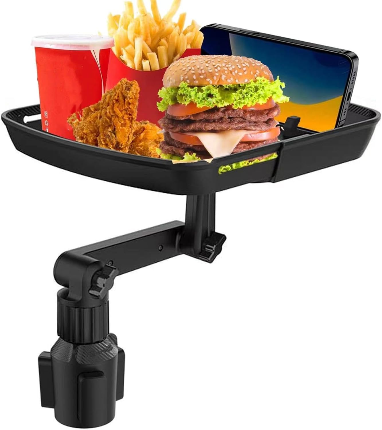 61lMNyHoNGL._AC_SL1500_.jpg Larger Cup Holder Tray, 10 inch Car Food Tray for Eating, Detachable 3 in 1 Car Cup Holder Expander and 360° Rotating Car Cup Holder Tray Table with Phone Holder, Road Trip Essentials - Image 1