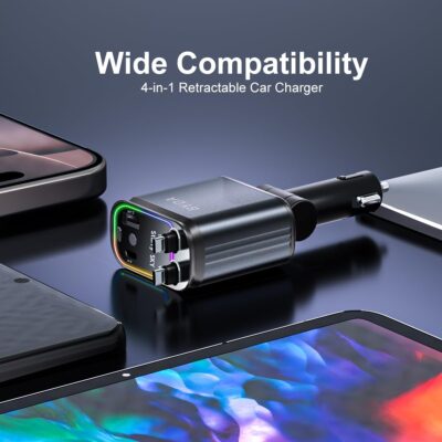 4 in 1 Retractable Car Charger with Starry Light,69W USB-C Fast Car Charger, for iPhone 17/16/15/14/13/12/11, Android,Pixel,Cigarette Lighter Charger (for Lightning+USB-C) - Image 8