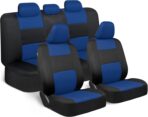 BDK PolyPro Car Seat Covers Full Set in Blue on Black, Front and Rear Split Bench Seat Covers for Cars, Easy to Install Car Seats Cover Set and Accessories for Auto Trucks Van SUV - Blue