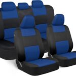 BDK PolyPro Car Seat Covers Full Set in Blue on Black, Front and Rear Split Bench Seat Covers for Cars, Easy to Install Car Seats Cover Set and Accessories for Auto Trucks Van SUV - Blue